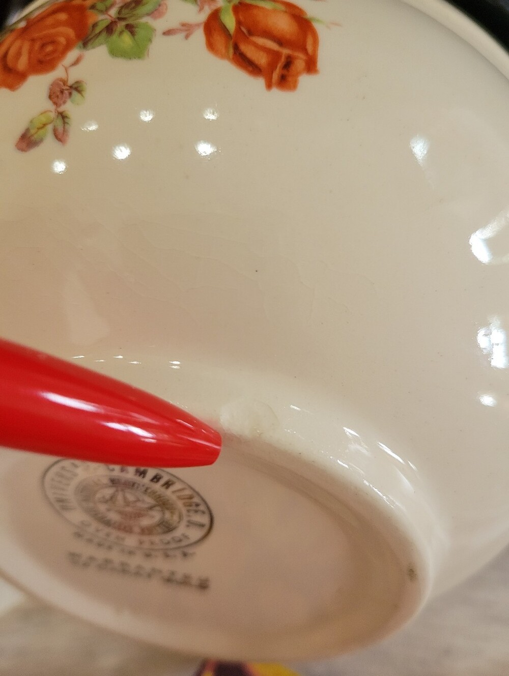 Vintage Universal Cambridge Oven Proof American Beauty Rose Bowl 1940s USA - Picture 13 of 16